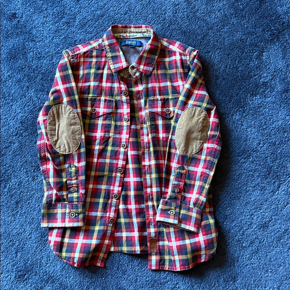 Ted Baker Multicolor Plaid Kids Button Down Shirt with elbow patch 6